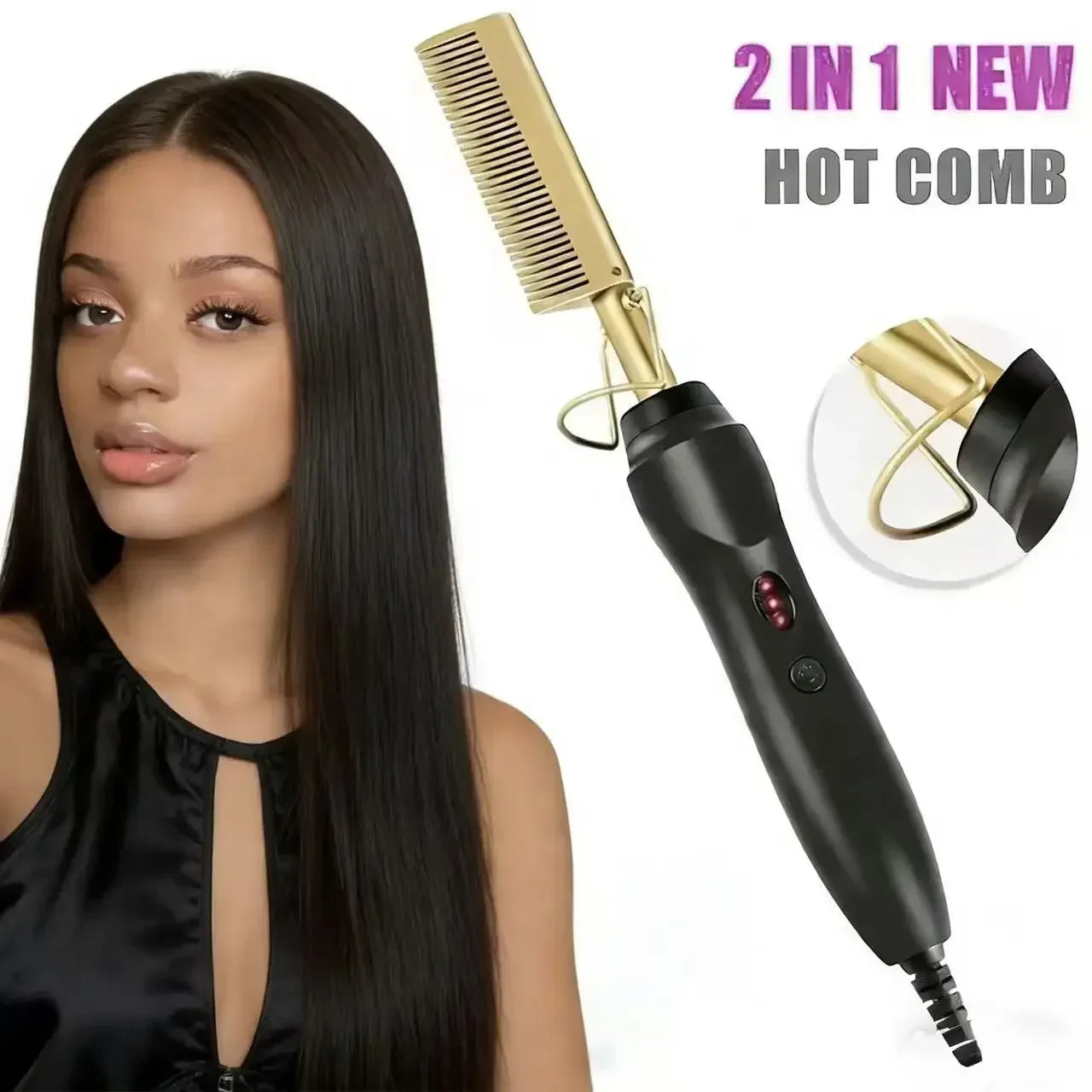 2 in 1 Electric Hot Heating Comb Hair Straightener Curler Wet Dry Hair FLIPSTYLEZLLC