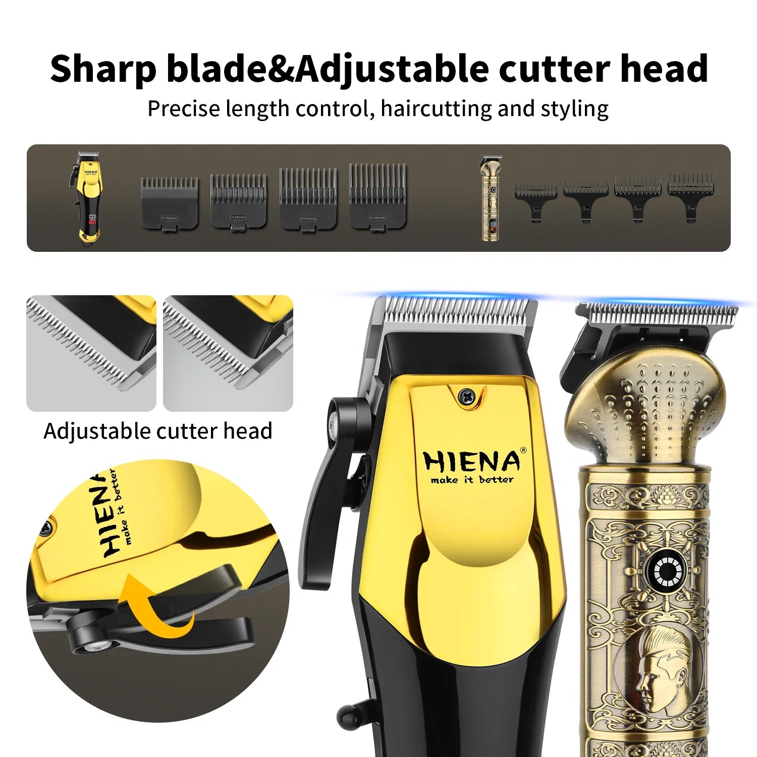 hiena Professional Barber Fade Clippers 0mm Zero Gapped Edgers Hair Trimmer Electric Men Bald Head Finish Hair Cutting Machine Noventix