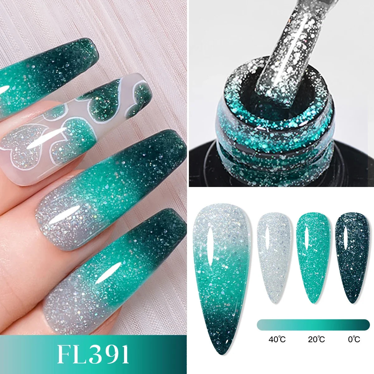 FOUR LILY 7ml Thermal Nail Gel Polish 3 Colors Changing Semi Permanent Soak Off UV/LED Nail Supplies Gel for Manicure Design Blushimmer