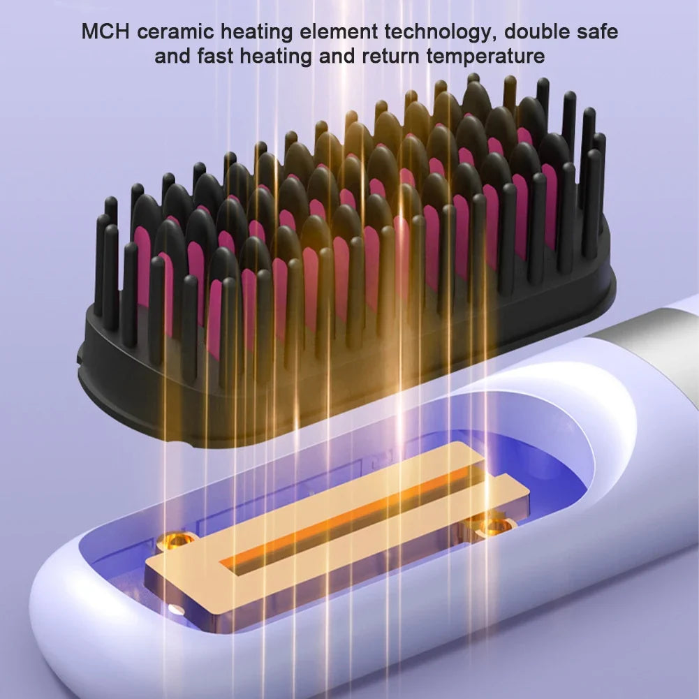 Wireless Hair Straightener Hot Comb Ceramic Heating Professional Electric Brush smoot hairstyle Iron Negative Ion Hair Care Comb Noventix