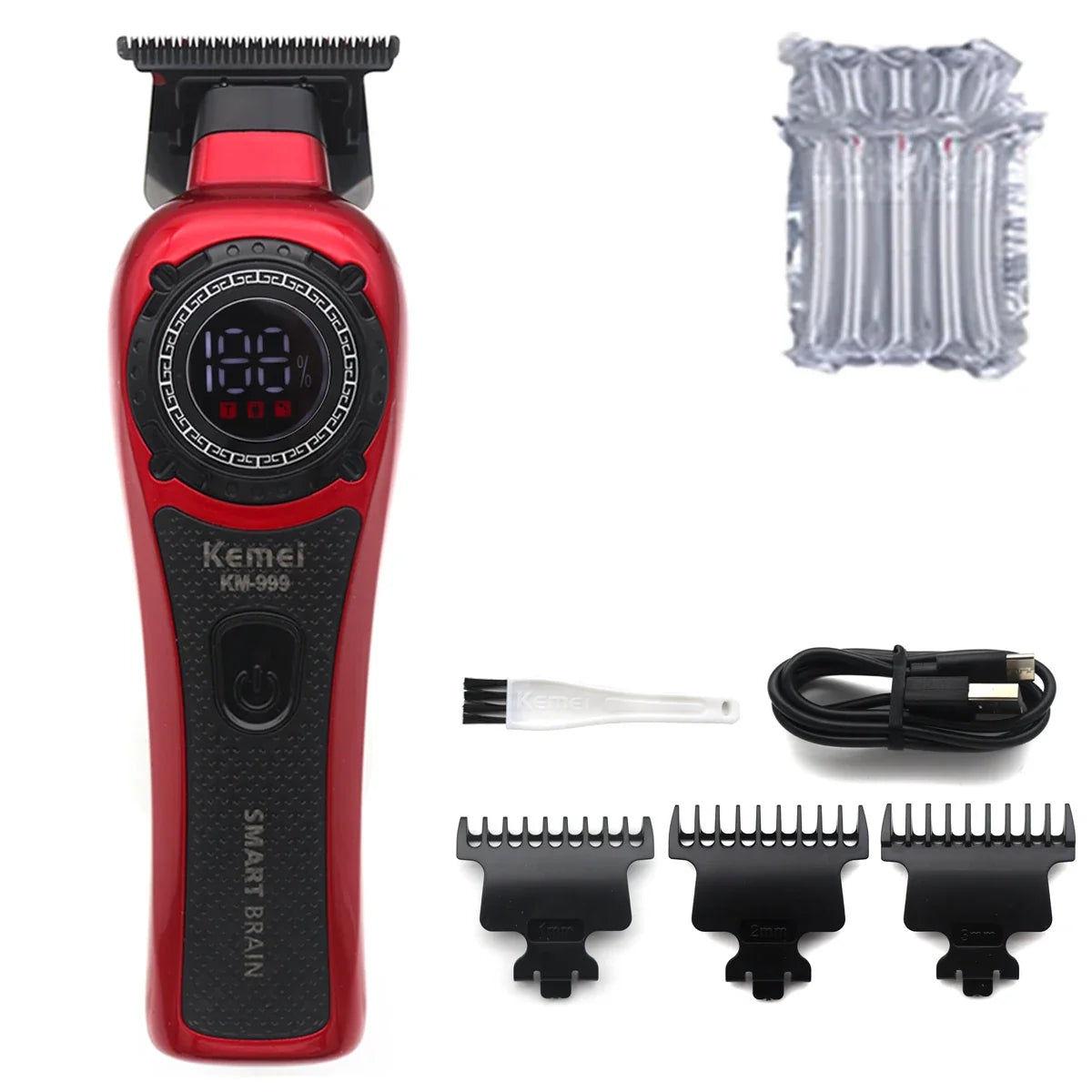 Kemei DLC T-Blade Zero Gapped LED Display Cordless USB Professional Hair Clipper Finishing Machine KM-999 Hair Trimmer for Men Noventix
