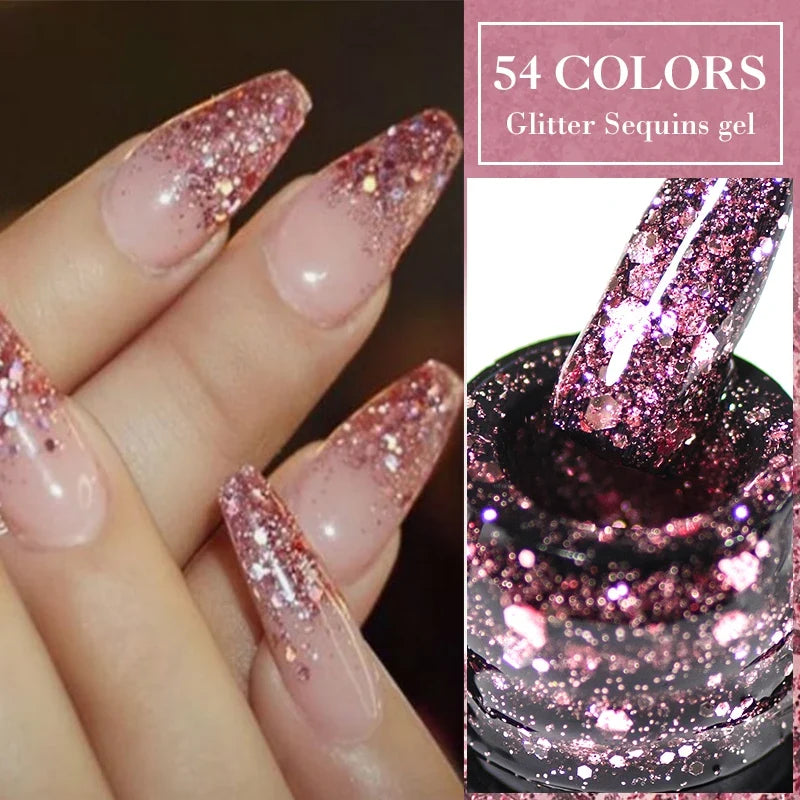 Mtssii 6PCS/Set Pink Glitter Gel Nail Polish Set Sequins Semi Permanent Base Matte Top Coat Soak Off LED UV Nail Art Gel Varnish Blushimmer