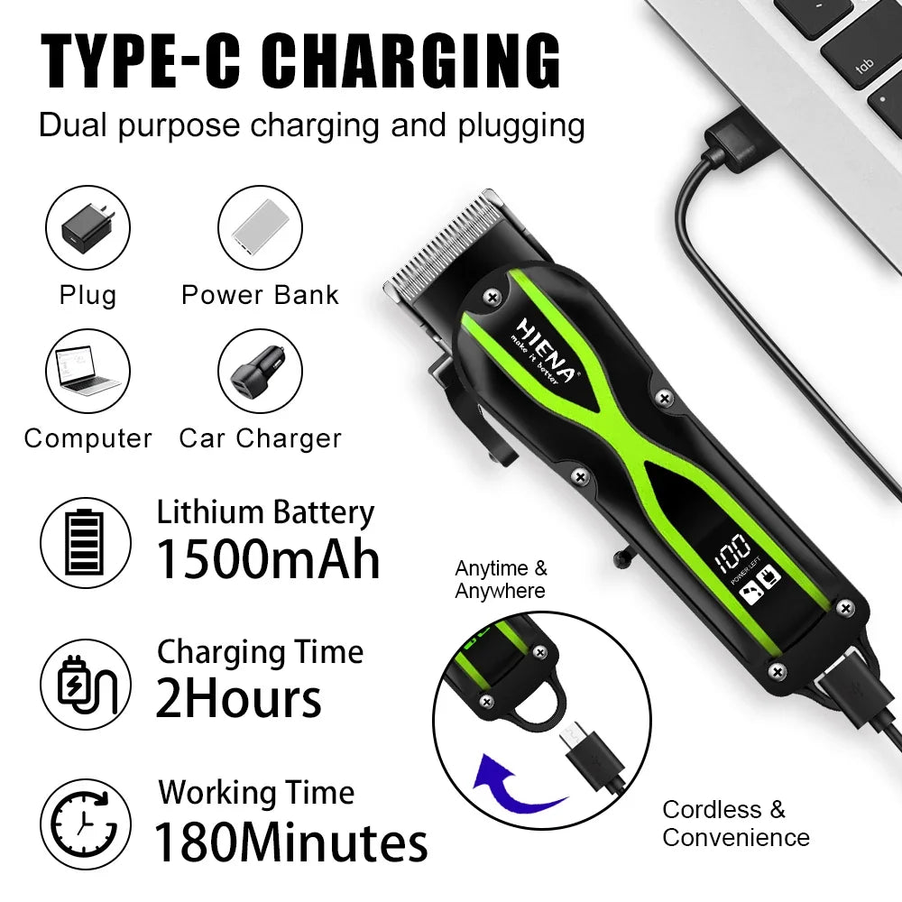 hiena Electric Hair Clipper UBS Rechargeable Cordless Beard Trimmer Men Powerful Electric Hair Clipper Trimming Tool Noventix