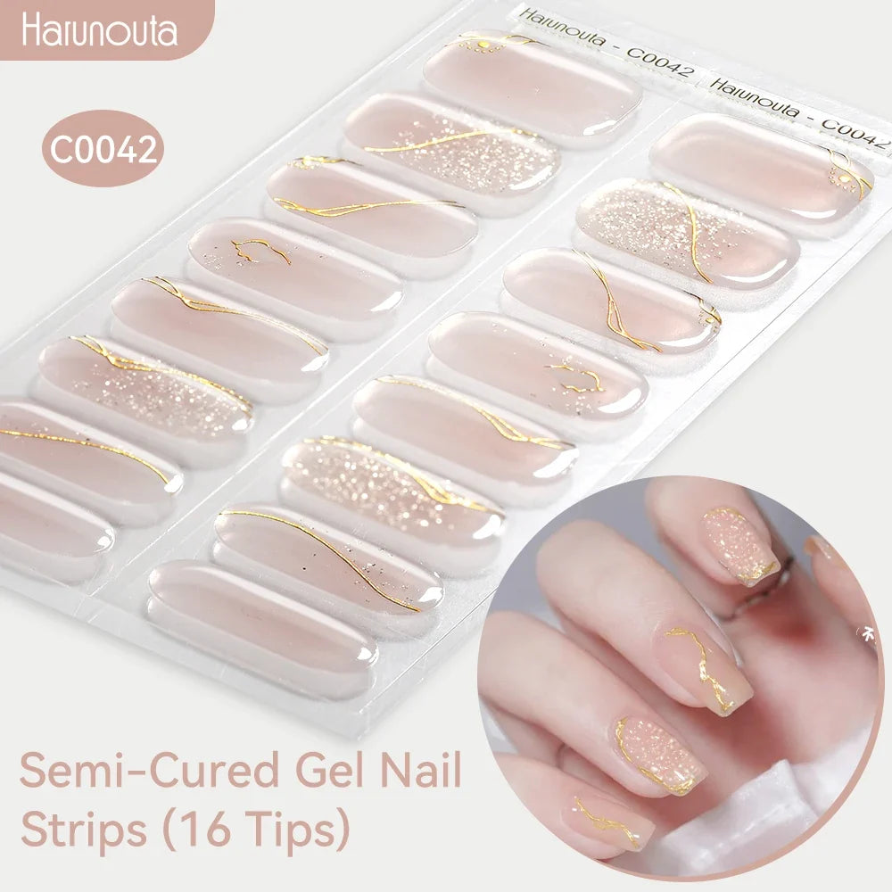 Gradient Auroras Semi Cured Gel Nail Strips Sparkly Shinning DIY Gel Polish Stickers for Nails Works with UV/LED Nail Lamps Blushimmer
