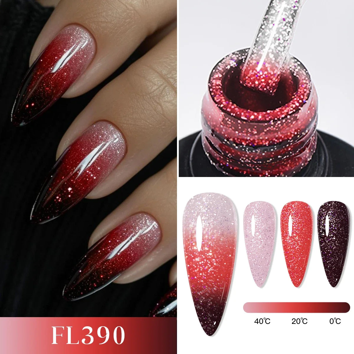 FOUR LILY 7ml Thermal Nail Gel Polish 3 Colors Changing Semi Permanent Soak Off UV/LED Nail Supplies Gel for Manicure Design Blushimmer