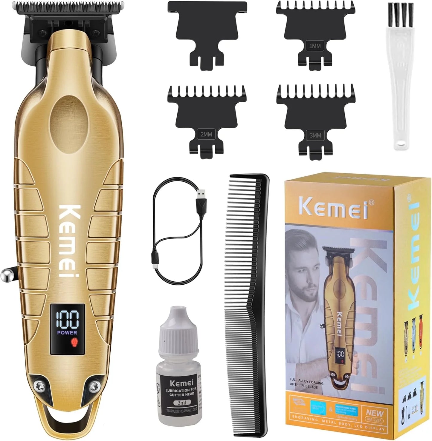 Kemei 2293 Men Zero Gapped Cordless Hair Clipper Professional Hair Beard Trimmer Barber Rechargeable Finish Hair Cutting Machine Noventix