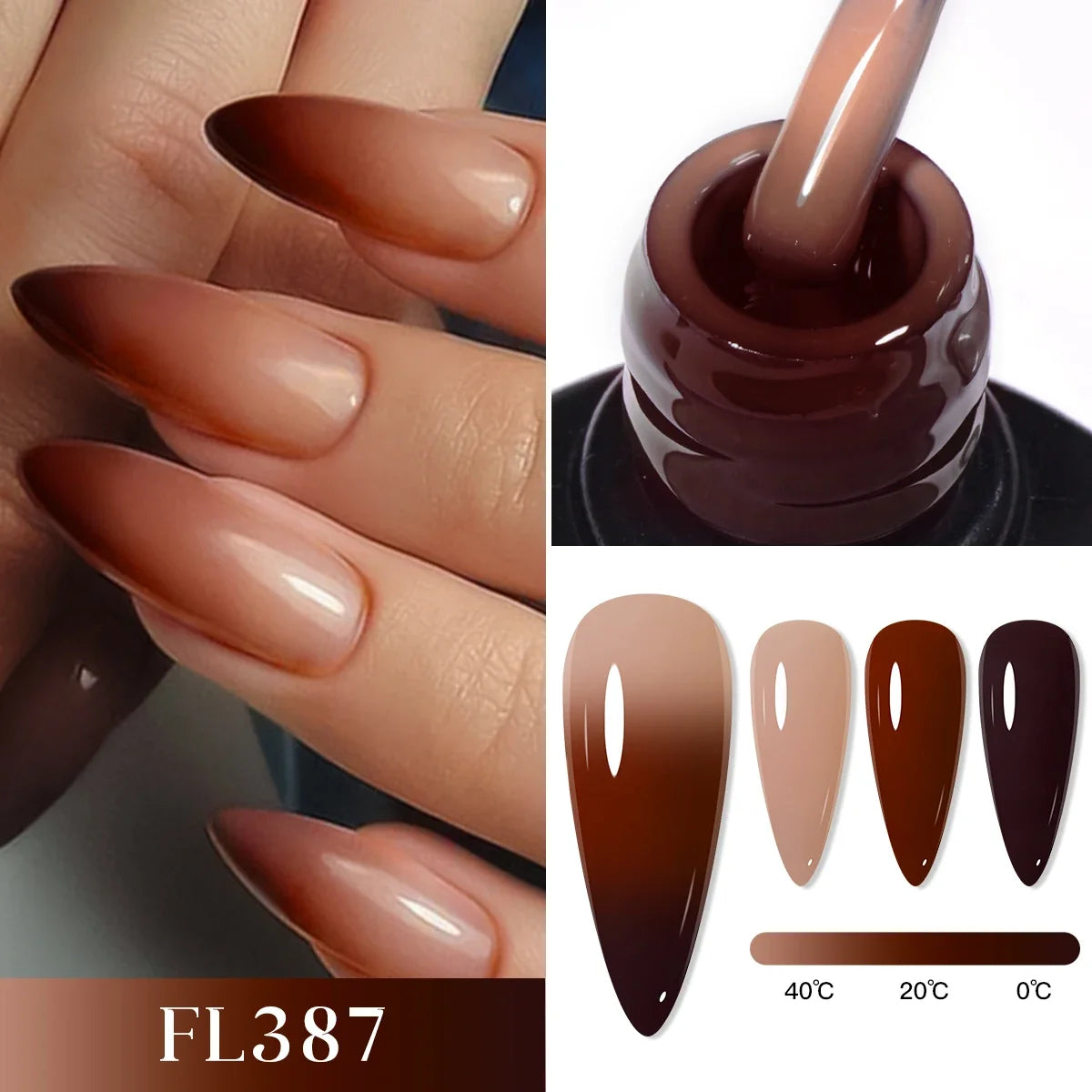 FOUR LILY 7ml Thermal Nail Gel Polish 3 Colors Changing Semi Permanent Soak Off UV/LED Nail Supplies Gel for Manicure Design Blushimmer