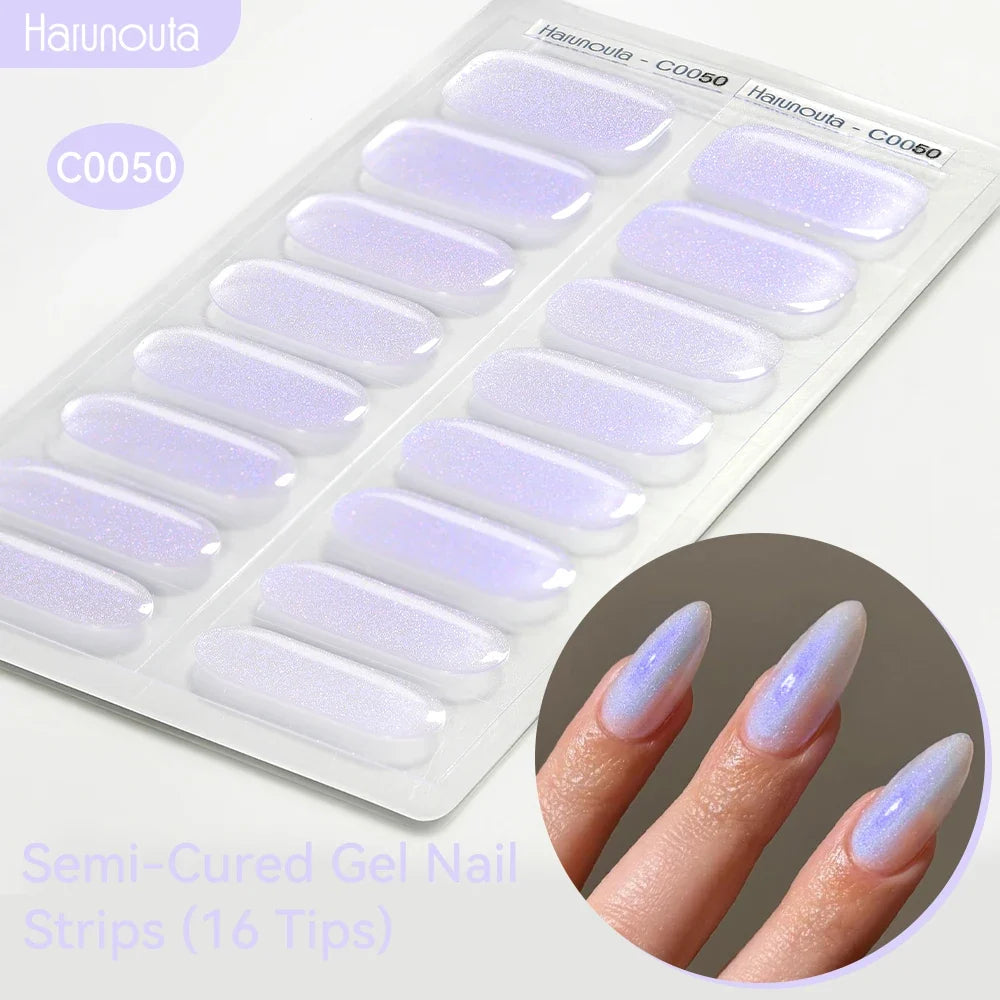 Gradient Auroras Semi Cured Gel Nail Strips Sparkly Shinning DIY Gel Polish Stickers for Nails Works with UV/LED Nail Lamps Blushimmer