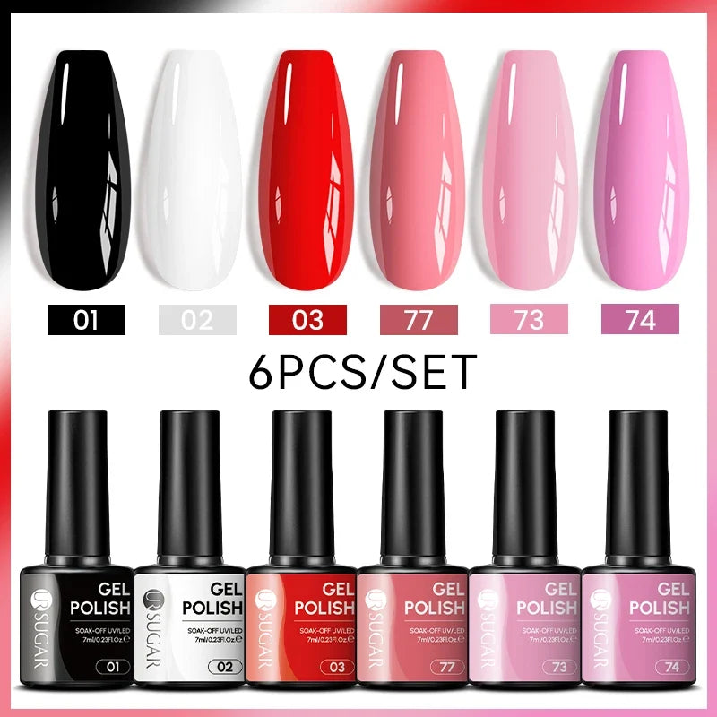 UR SUGAR 7ml All Season Gel Nail Polish Set Nude Pink Red Glitter Semi Permanent UV Gel Kits All For Manicure Soak Off Vernis Blushimmer