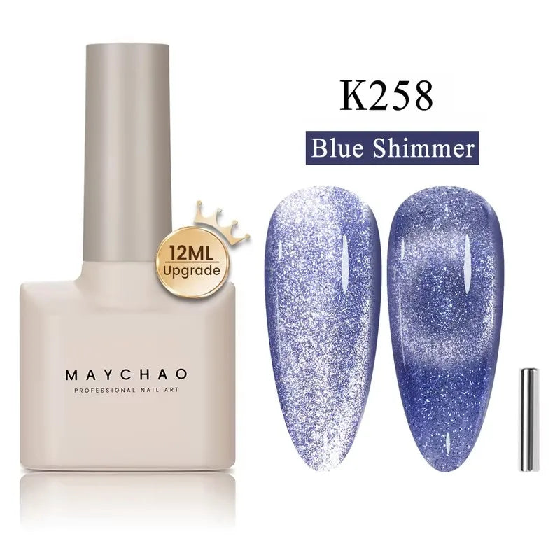 MAYCHAORomantic Galaxy Cat Eye Gel Nail Polish With Magnet Soak off UV Holographic Magnetic Rainbow Gel Polish for Nail Manicure Blushimmer
