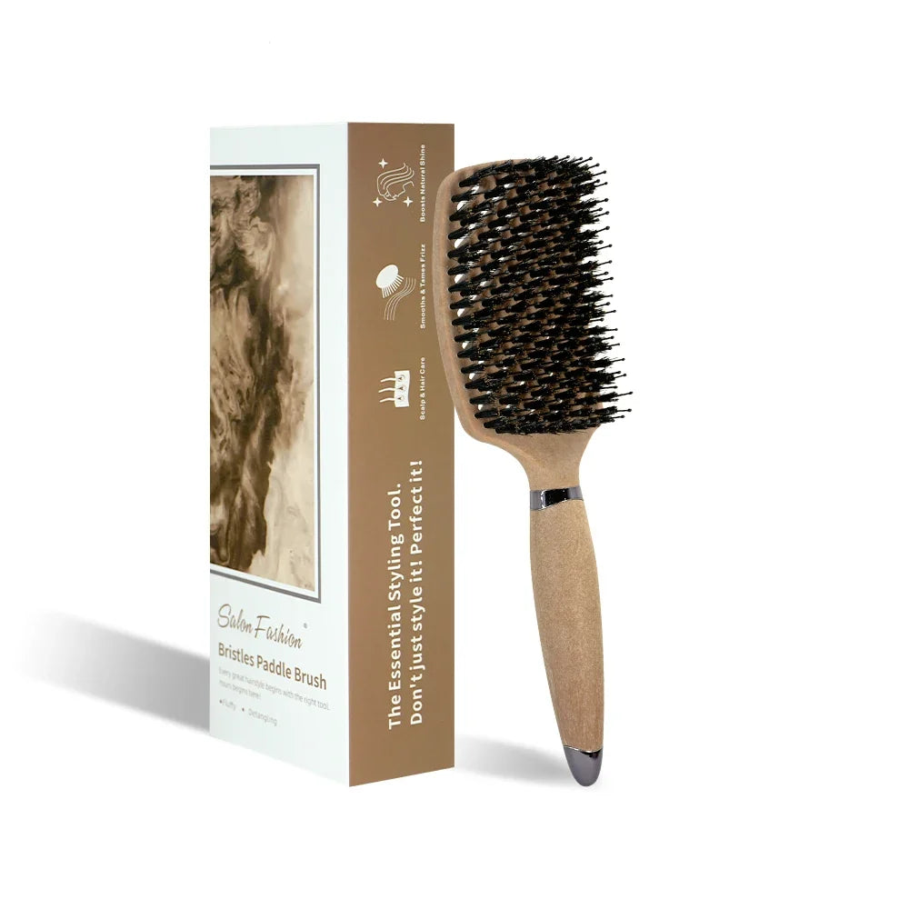 1PC Boar Bristle Detangling Hair Comb Hollow Out Hair Brush Anti-Static Scalp Massage Hairbrush Salon Styling Tools For Gifting Silcy Skin
