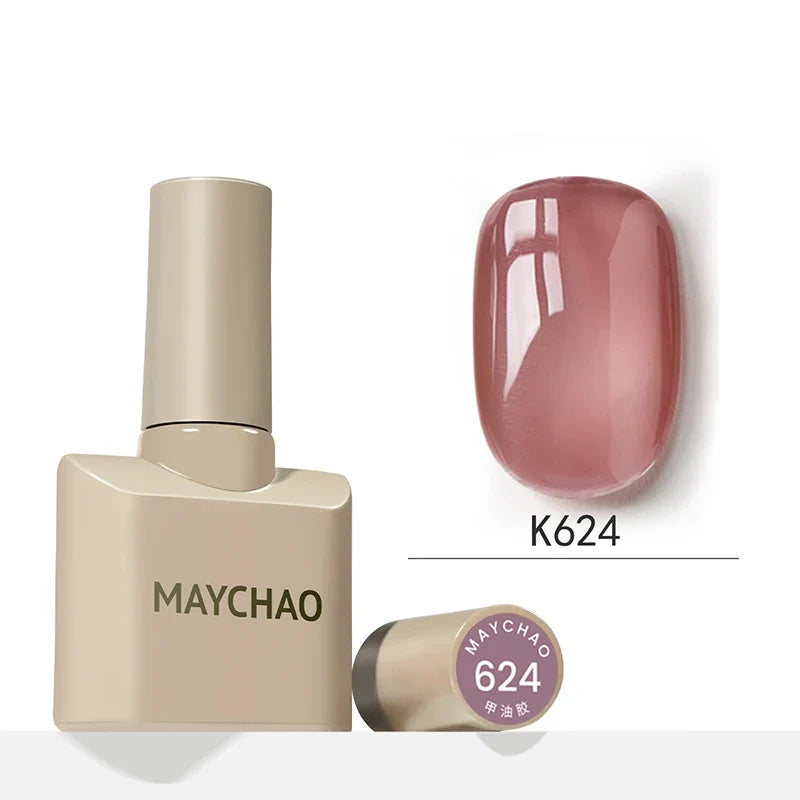 MAYCHAO 12ml Jelly Gel Nail Polish Semi Permanent Top Coat Soak Off UV LED Gel Art Nail Varnish Manicure Long Lasting Nail Gel Blushimmer