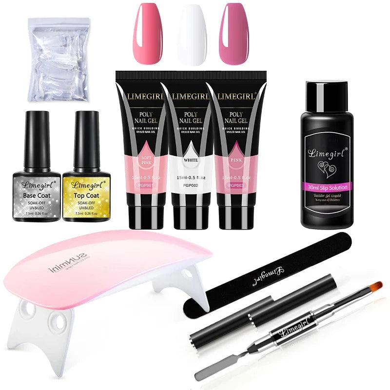limegirl 15ml Extension Nail Gel Set 6W LED Lamp Full Manicure Set Finger Extend Mold Nail Kit All For Quick Extension Tool Kit Blushimmer