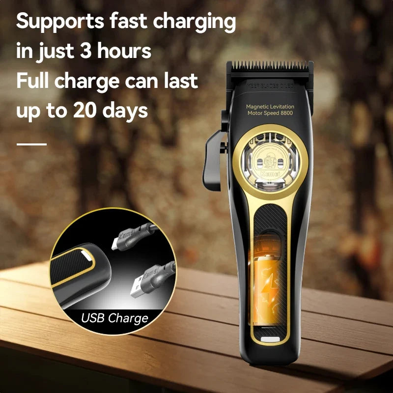 Kemei Professional Hair Clipper Magnetic Levitation Motor 8800 Rpm Charging Base Hair Clipper Men's Hair Clipper KM-2373 Noventix