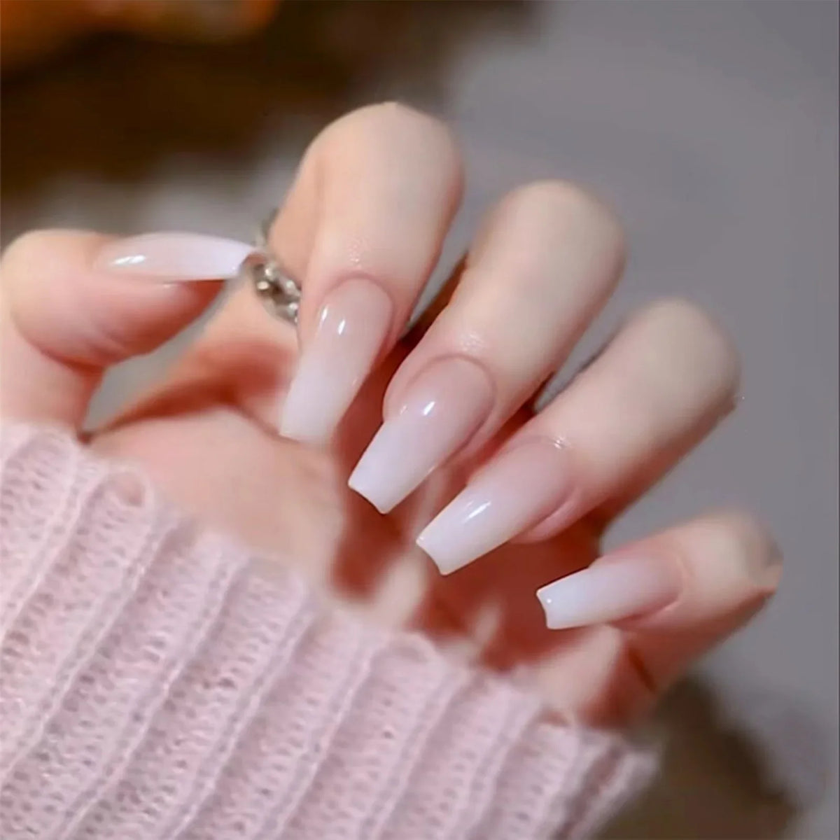 24pcs Chromic Heart Peach Bowknot 3D False Nails Gradient Pink Color Changing Press On Nails Sweet Pink for Women Girls Blushimmer