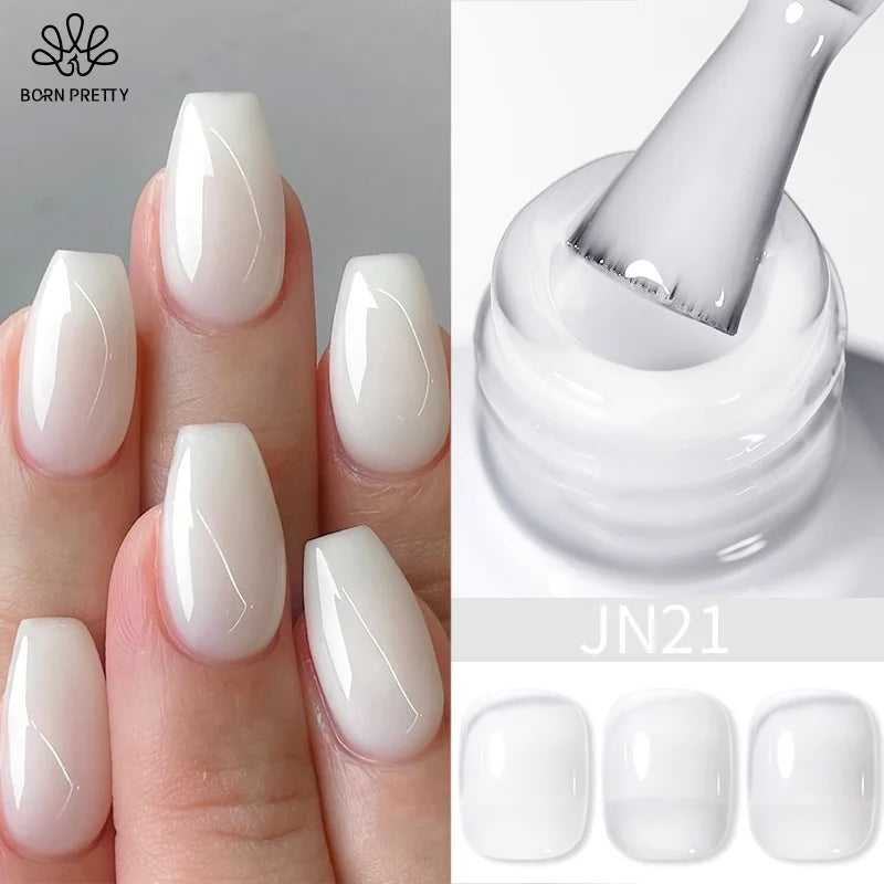 BORN PRETTY Milky White Jelly Nude Gel Nail Polish 10ml White Translucent Soak Off Gel Vernis Semi Permanent Need UV Light Cure Blushimmer