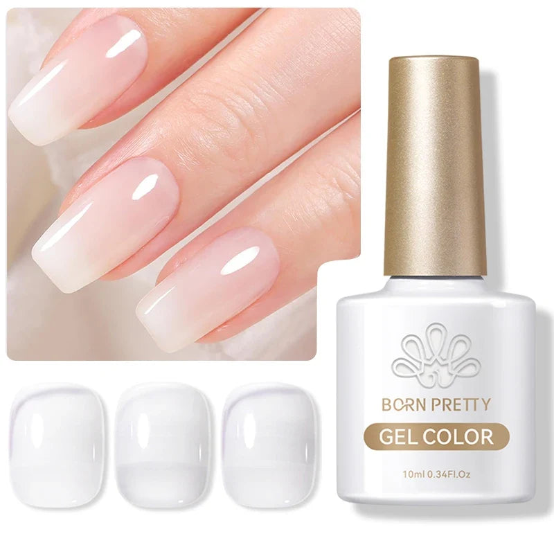 BORN PRETTY Milky White Jelly Nude Gel Nail Polish 10ml White Translucent Soak Off Gel Vernis Semi Permanent Need UV Light Cure Blushimmer