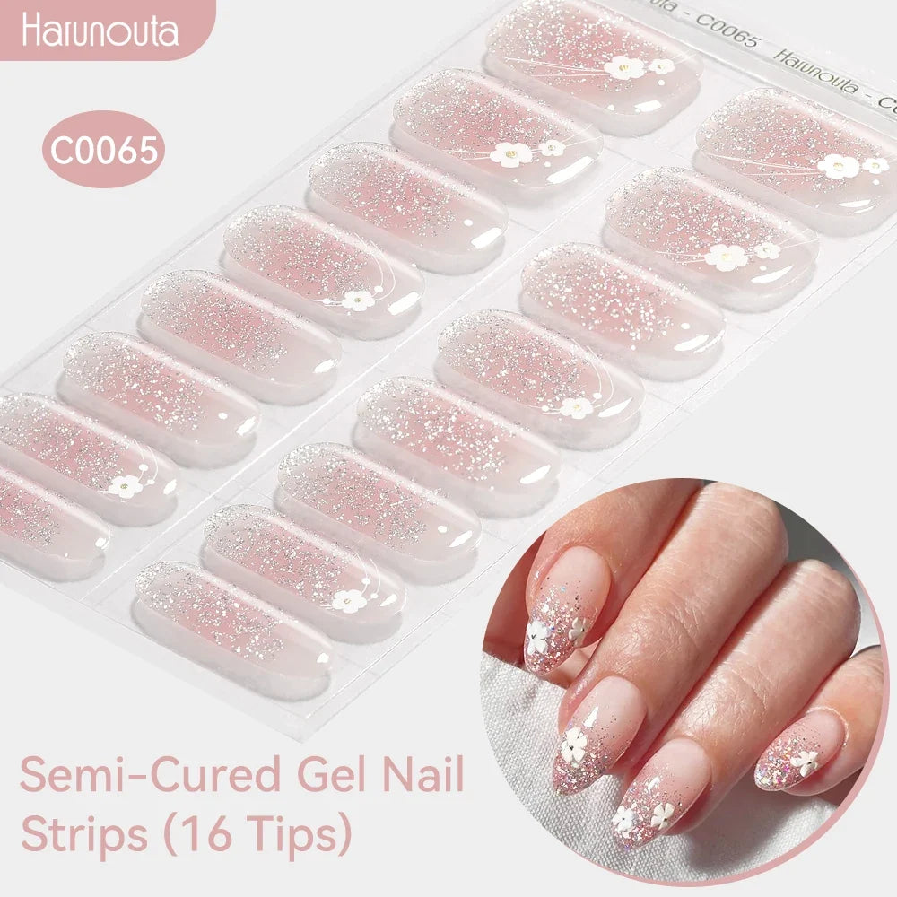 Gradient Auroras Semi Cured Gel Nail Strips Sparkly Shinning DIY Gel Polish Stickers for Nails Works with UV/LED Nail Lamps Blushimmer