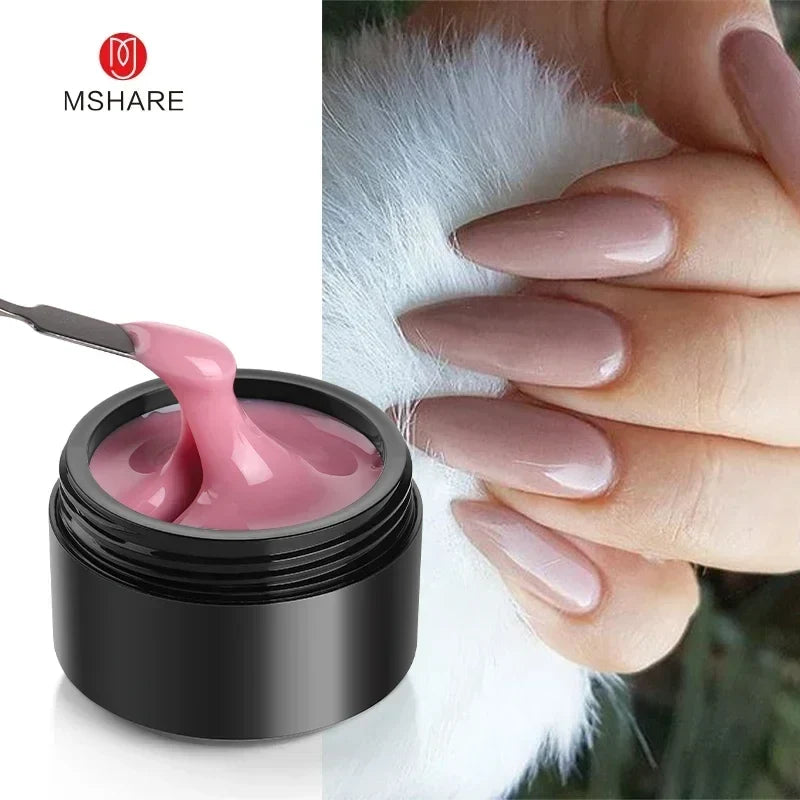 MSHARE 50ml Natural Nails Gel Builder Nalil Tpo Free Self Leveling Gel for Nail Extension Construction Pink Shade UV Led Gel Blushimmer