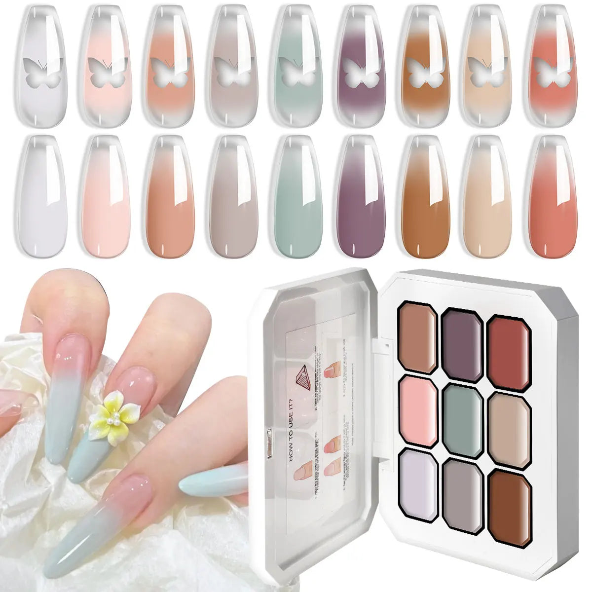 LIMEGIRL 9 Color Gradient Painting Gel Nail Art Gradient Color DIY Design Gel Quick Flower Paint Engraving Gel Nail Polish Blushimmer
