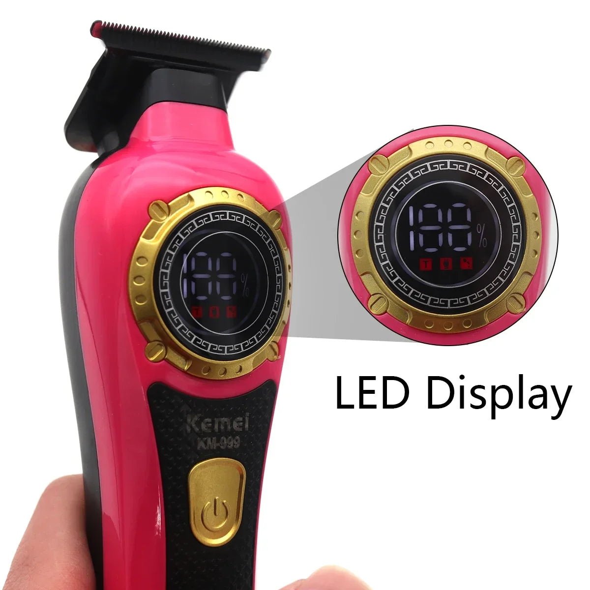 Kemei DLC T-Blade Zero Gapped LED Display Cordless USB Professional Hair Clipper Finishing Machine KM-999 Hair Trimmer for Men Noventix