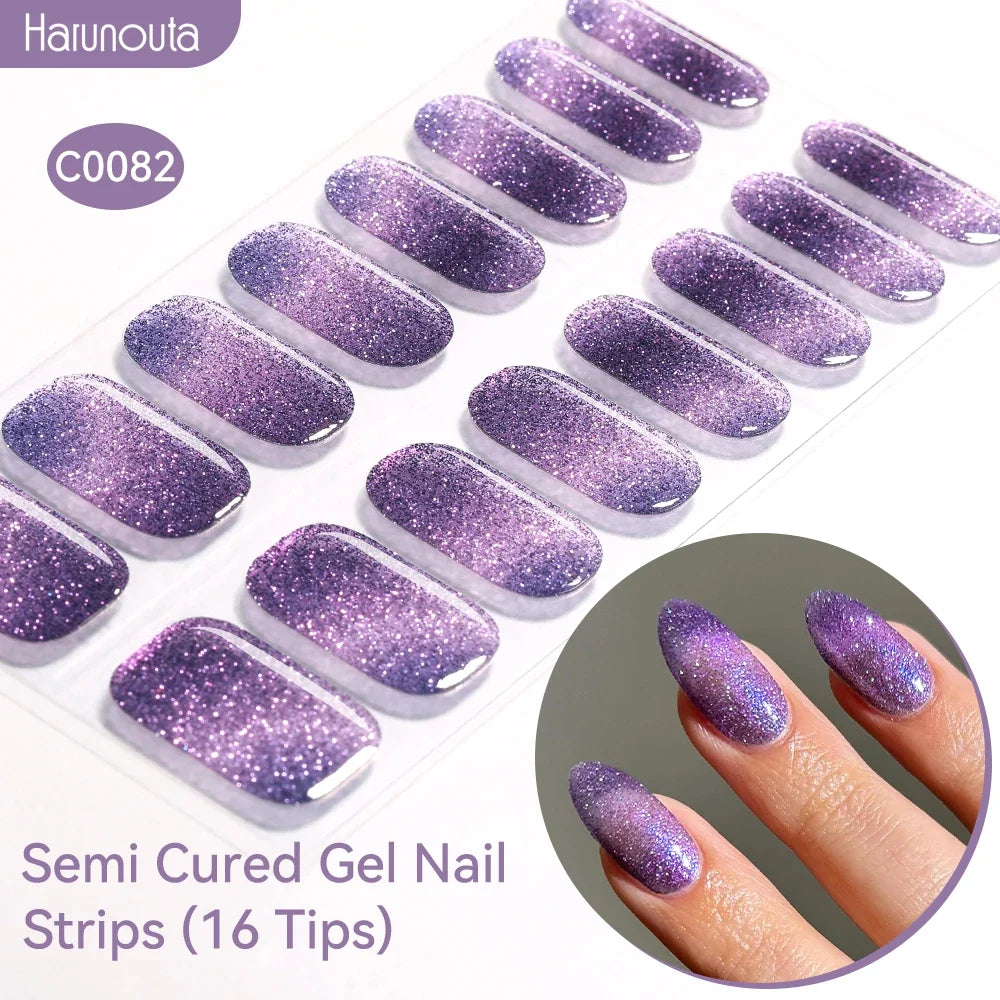 Gradient Auroras Semi Cured Gel Nail Strips Sparkly Shinning DIY Gel Polish Stickers for Nails Works with UV/LED Nail Lamps Blushimmer