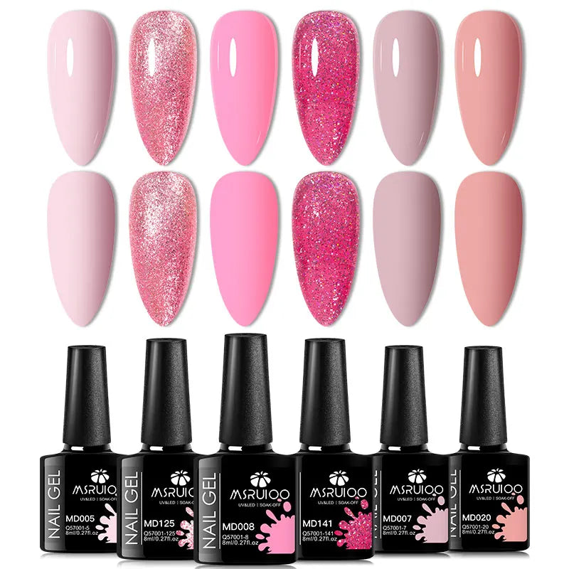 6pc Nail Gel Polish Set All-Season Ultra Pigmented Semi Permanent UV Painting Gel For Nails Salon DIY Manicure Varnish Design Blushimmer