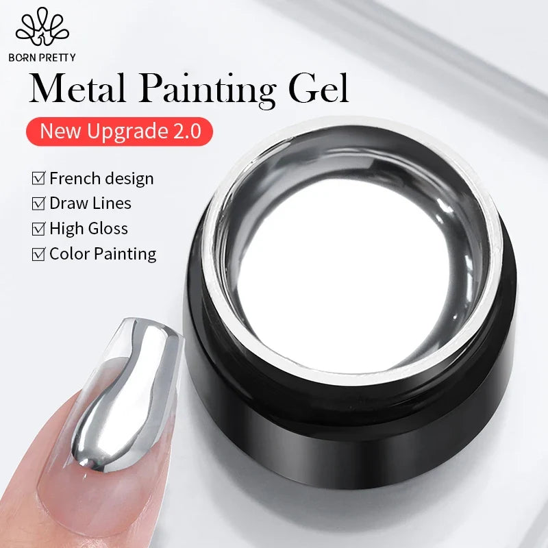 BORN PRETTY 5ml Metallic Painting Gel Polish Strong Silver Effection Nail Art Soak Off Gel Nail Polish Silver Mirror Gel Blushimmer