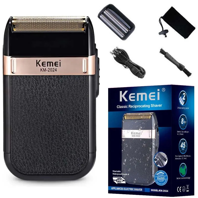 Kemei powerful rechargeable shaver for men foil electric shaver beard hair shaving head bald electric razor with extra mesh Noventix