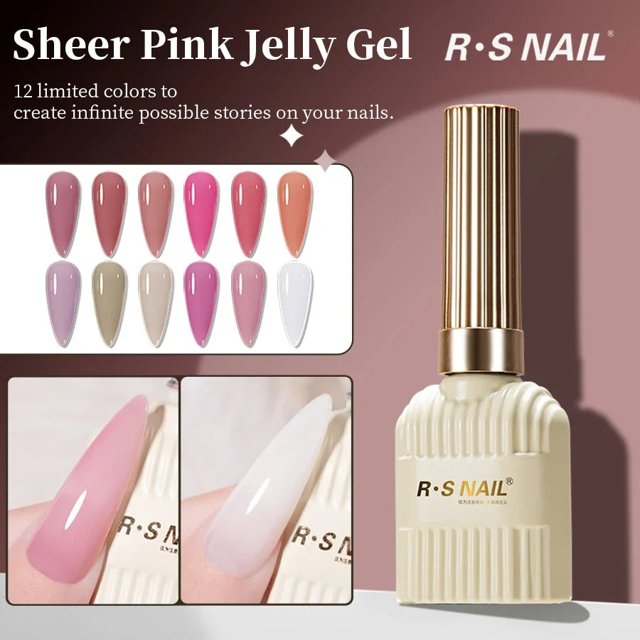 RS NAIL Jelly Transparent Gel Nail Polish 10g Summer Nude Pink Gel Polish Semi Permanent Soak Off UV LED Varnish Jade Nail Gel Blushimmer