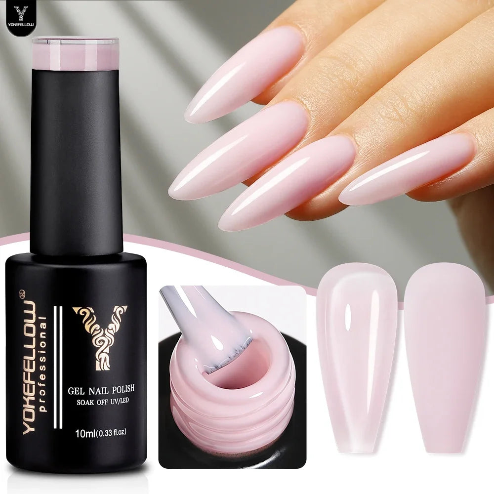 YOKEFELLOW 10ml Jelly Nude Gel Nail Polish High Quality Translucent Pink Nail Gel Varnish Soak Off UV Gel Polish Long Lasting Blushimmer