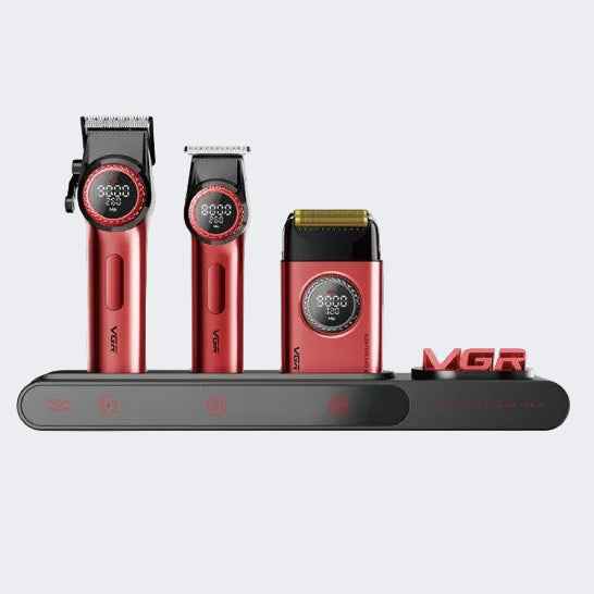 VGR Stepless Pro 3-in-1 Professional Barber Kit – Red Certified Clippers
