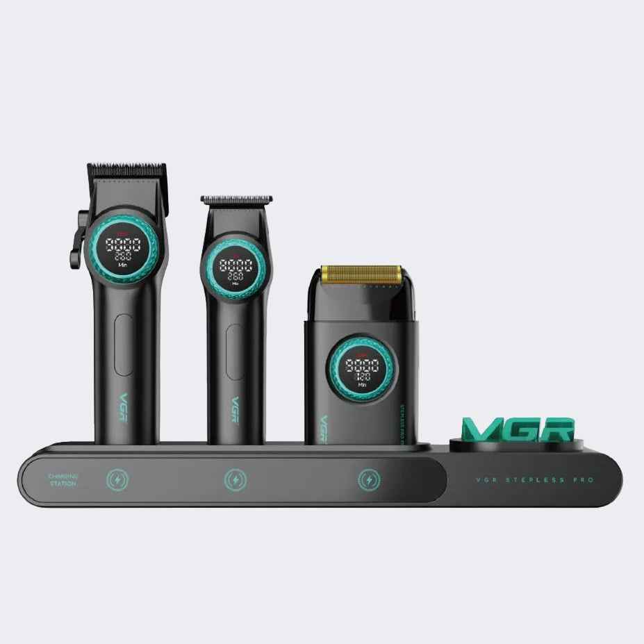 VGR Stepless Pro 3-in-1 Professional Barber Kit – Black Certified Clippers