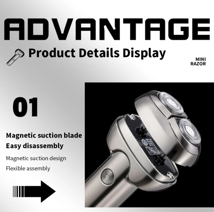 Men Electrical Shaver Portable Mini LED Digital Display Smart Shaving Razor(Bright Silver)