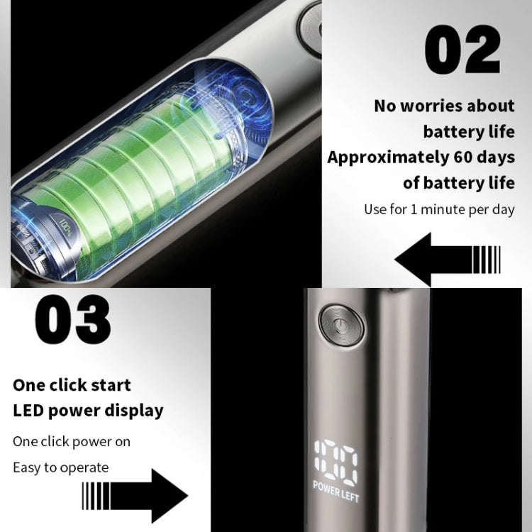 Men Electrical Shaver Portable Mini LED Digital Display Smart Shaving Razor(Bright Silver)