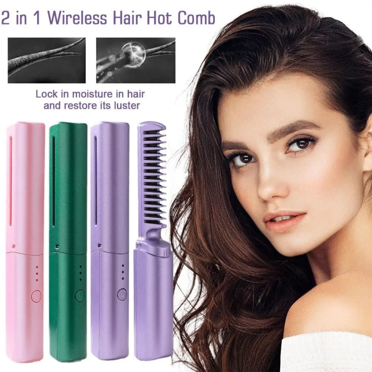2 In 1 Portable USB Rechargeable Hair Curler Dual Usage Hair Straightening Comb(Pink) Salrog (Powered by Solnuance)