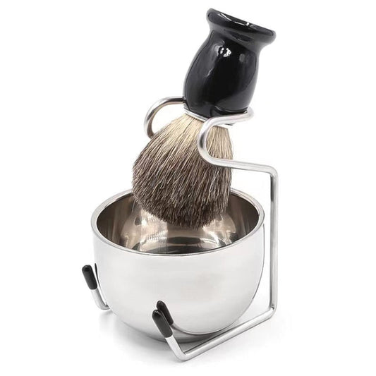 3pcs /Set Men Foam Manual Wooden Handle Beard Brush Set, Color: Badger Hair Silver Salrog (Powered by Solnuance)