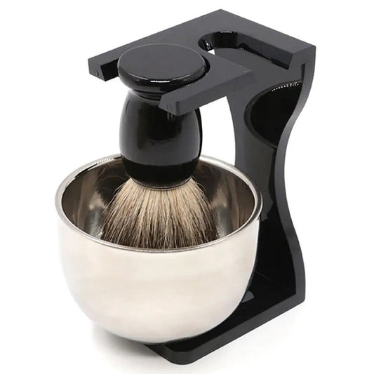 3pcs /Set Men Foam Manual Wooden Handle Beard Brush Set, Color: Badger Hair Black Salrog (Powered by Solnuance)