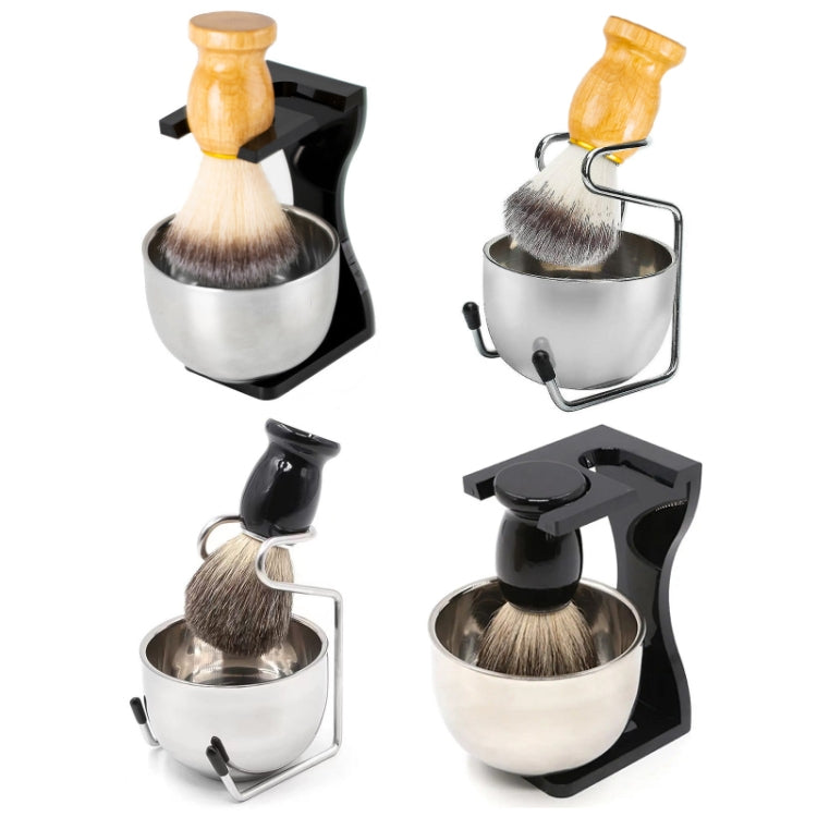 3pcs /Set Men Foam Manual Wooden Handle Beard Brush Set, Color: Badger Hair Black Salrog (Powered by Solnuance)