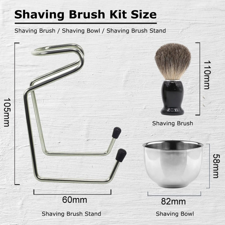 3pcs /Set Men Foam Manual Wooden Handle Beard Brush Set, Color: Badger Hair Black Salrog (Powered by Solnuance)