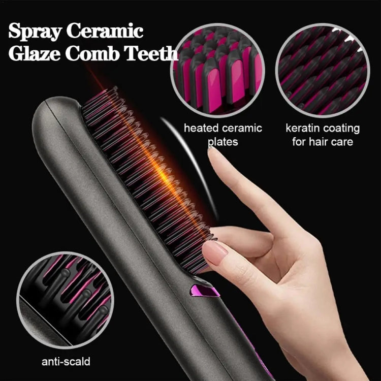 Wireless Hair Straightening Comb USB Charging Curling Iron(Black) Salrog (Powered by Solnuance)