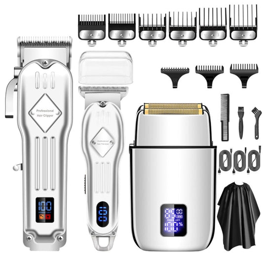 3pcs /Set Men Home Hair Salon High-power Hair Clipper(Silver) Salrog (Powered by Solnuance)