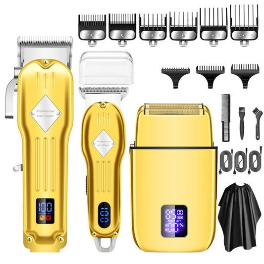 3pcs /Set Men Home Hair Salon High-power Hair Clipper(Gold) Salrog (Powered by Solnuance)