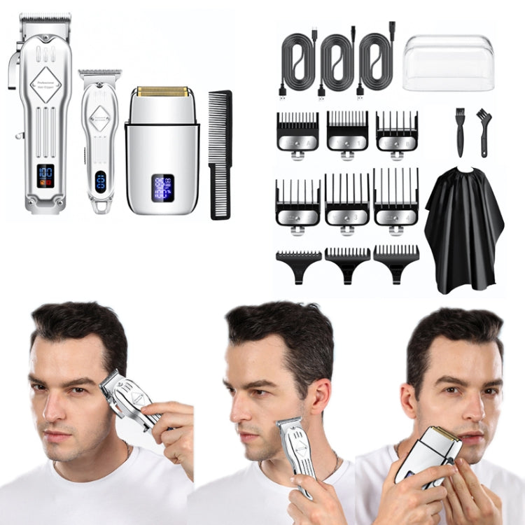 3pcs /Set Men Home Hair Salon High-power Hair Clipper(Silver) Salrog (Powered by Solnuance)