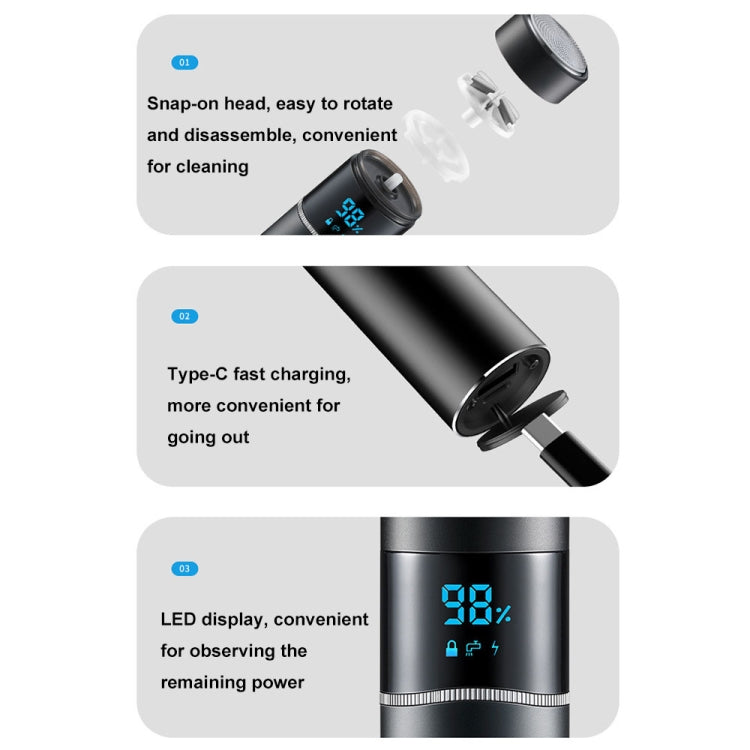 S-1090 IPX7 Waterproof 8D Portable LED Digital Display Round Electric Shaver(Silver)