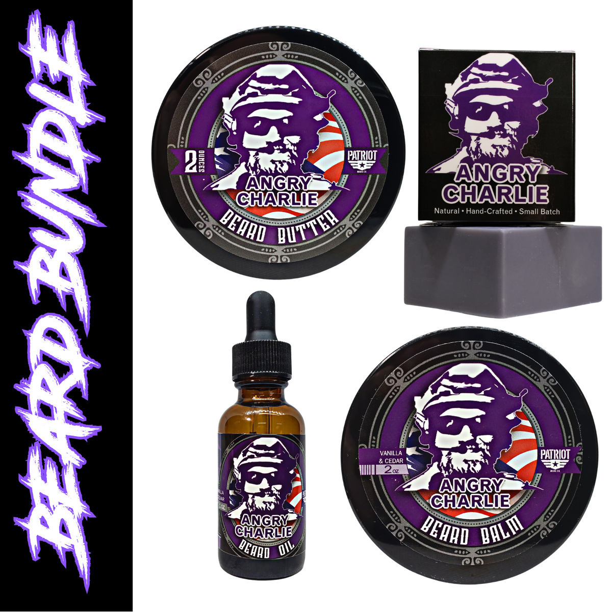 Angry Charlie Beard Bundle Balm/Butter/Oil/Natural Soap Patriot And Company