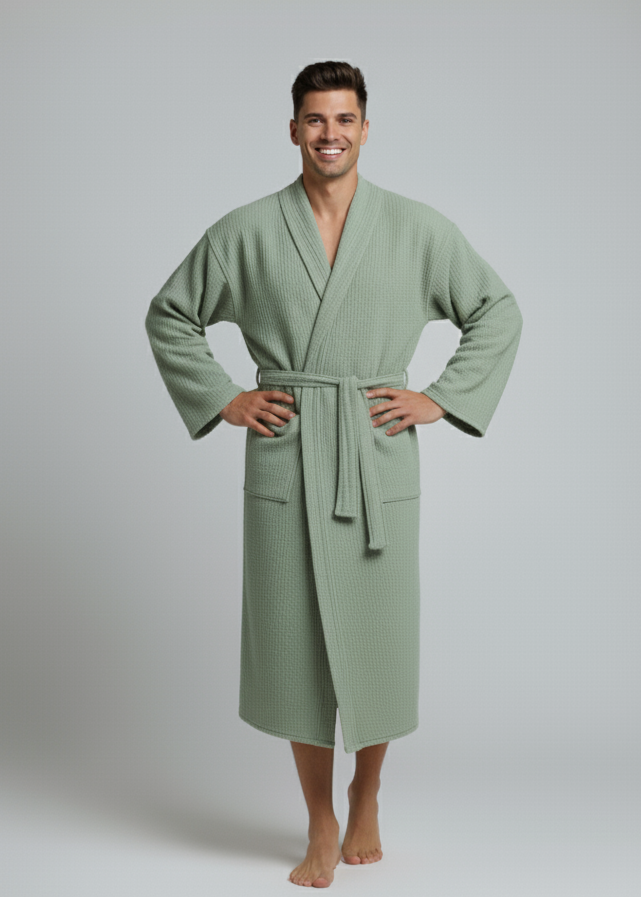 Organic Turkish Cotton Waffle Bathrobe – Lightweight Spa Robe for Men & Women buldano