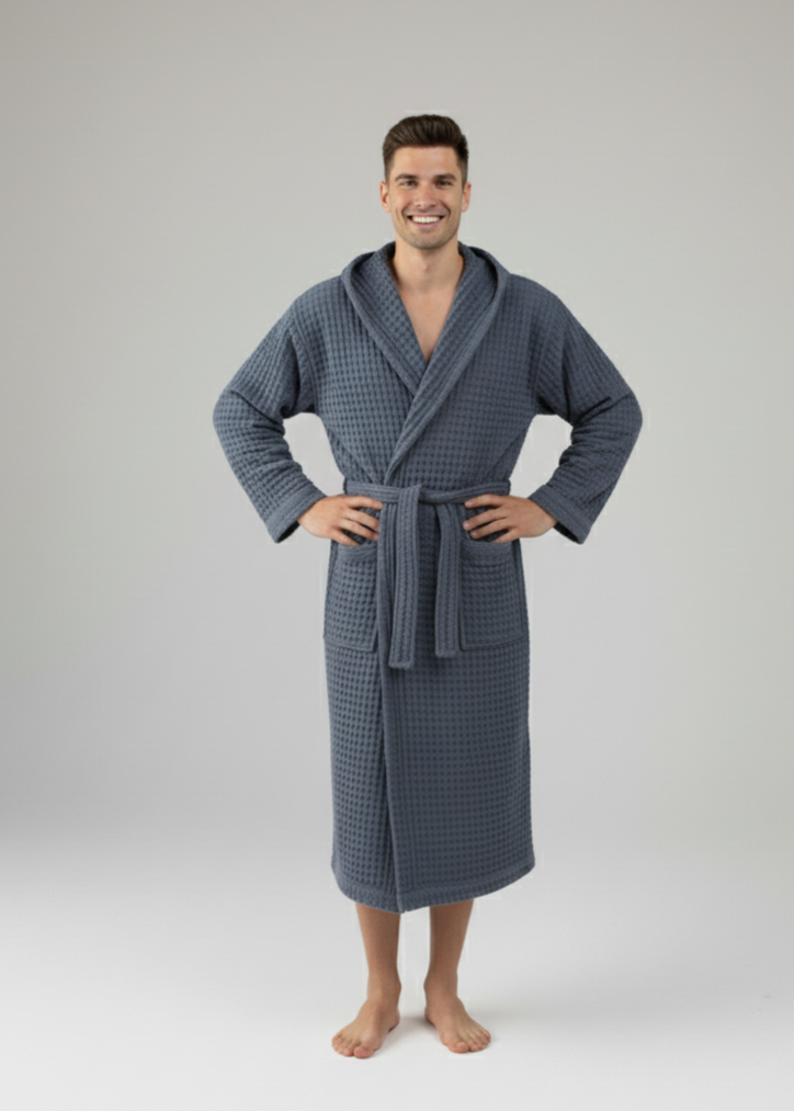 Organic Turkish Cotton Waffle Bathrobe – Lightweight Spa Robe for Men & Women buldano