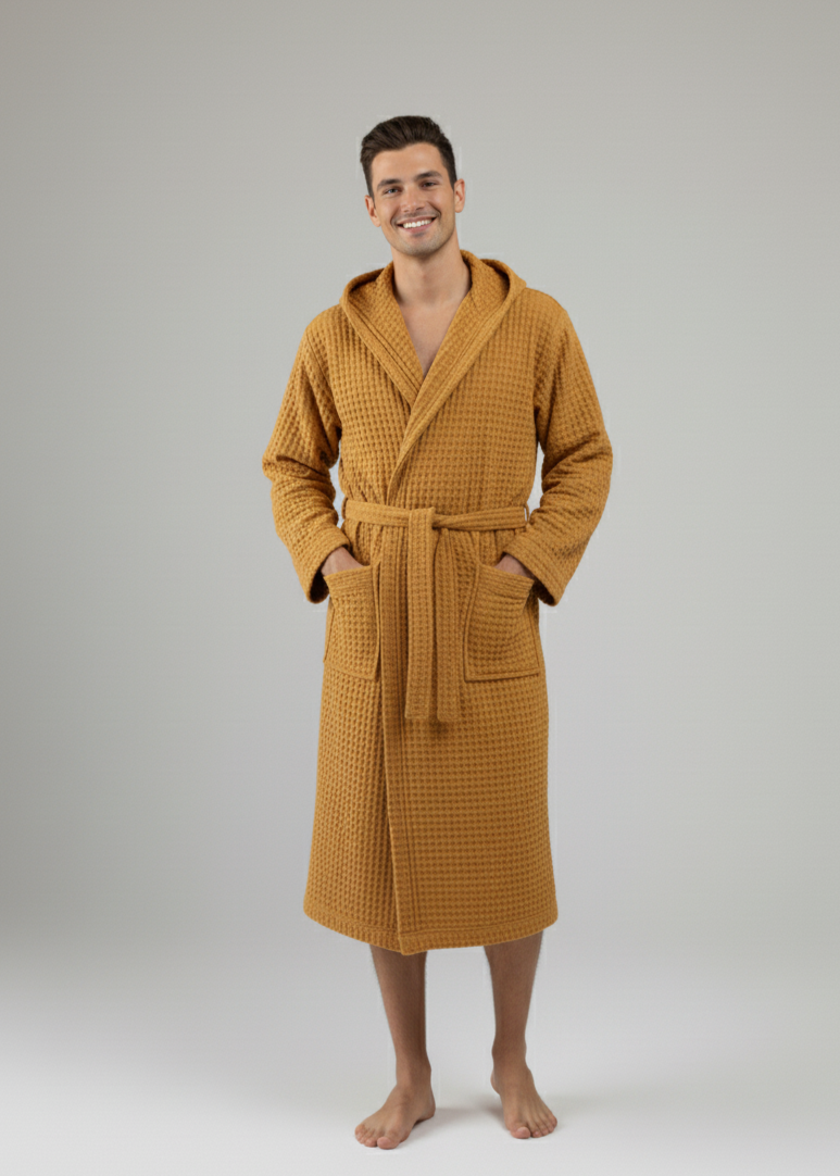 Organic Turkish Cotton Waffle Bathrobe – Lightweight Spa Robe for Men & Women buldano