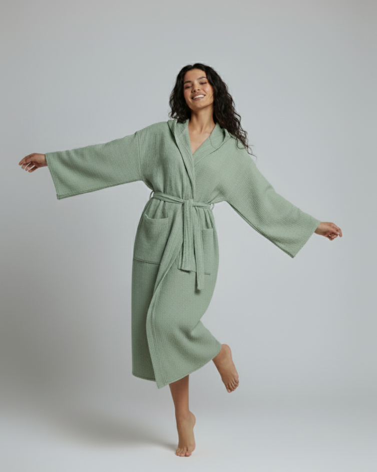 Organic Turkish Cotton Waffle Bathrobe – Lightweight Spa Robe for Men & Women buldano